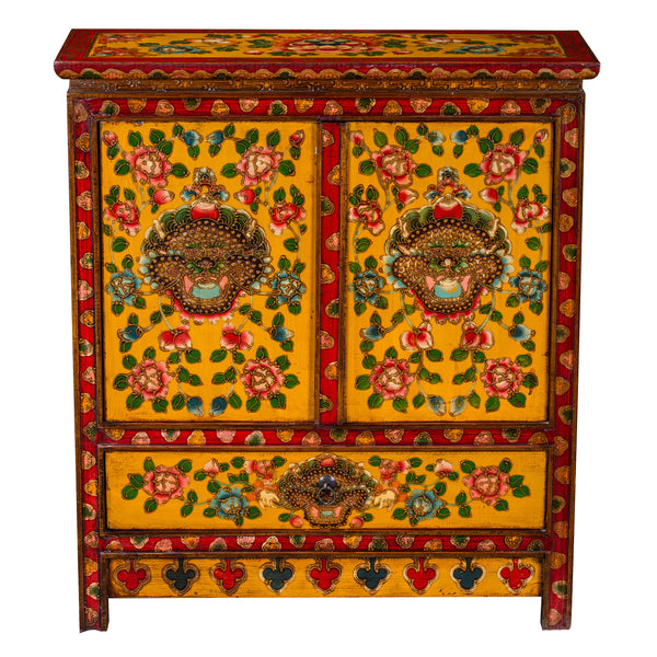 Tibetan Style Yellow Hand Painted Cabinet