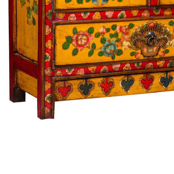 Tibetan Style Yellow Hand Painted Cabinet