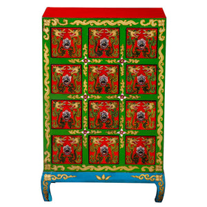 Painted Tibetan Wooden Multi-drawer Cabinet