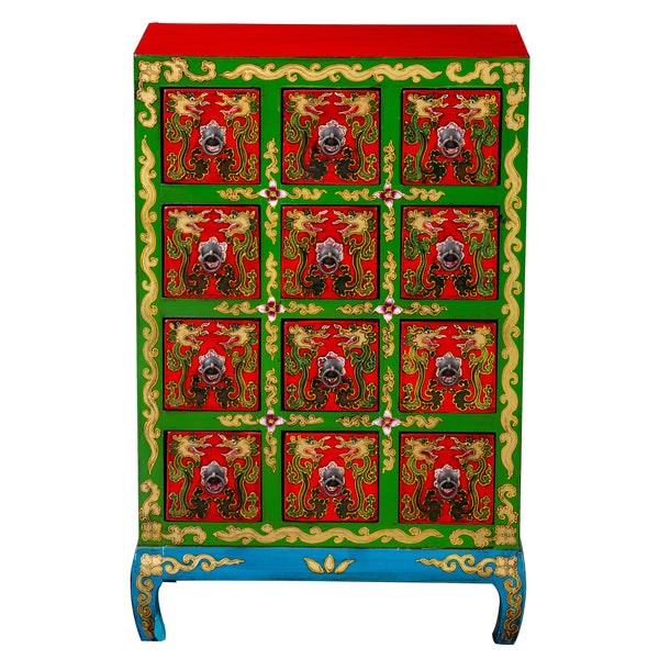 Painted Tibetan Wooden Multi-drawer Cabinet