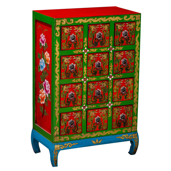 Painted Tibetan Wooden Multi-drawer Cabinet