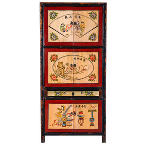 Tall Chinese Painted Storage Cupboard