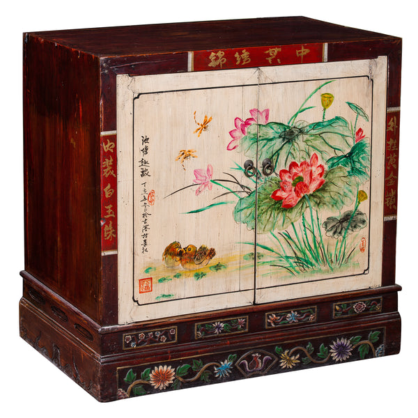 Chinese Painted Storage Cabinet with Lotus