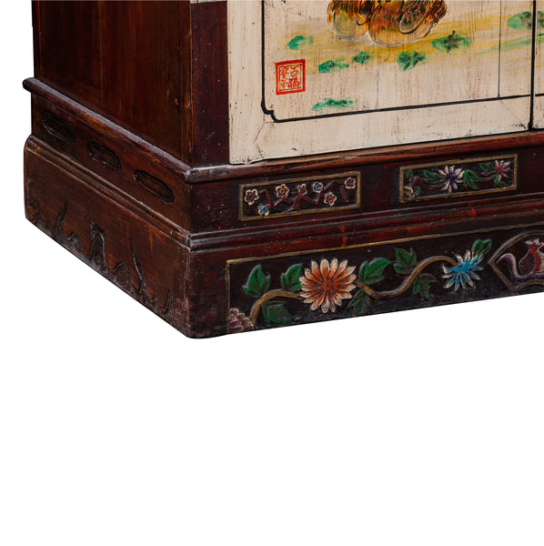 Chinese Painted Storage Cabinet with Lotus