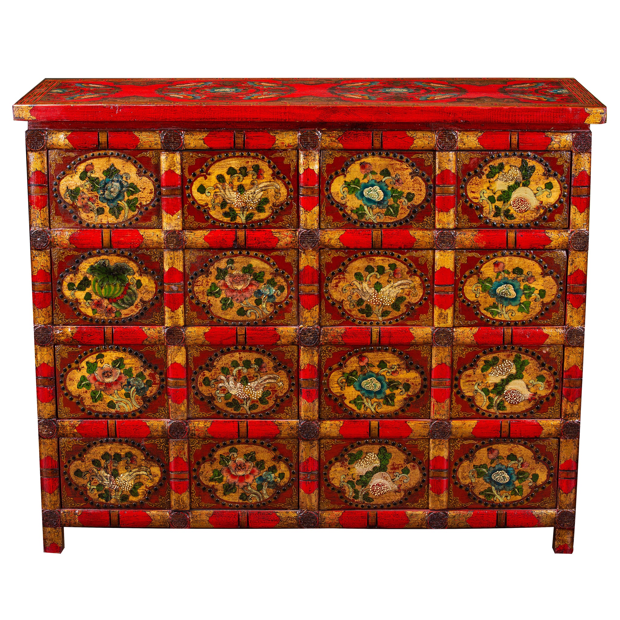 Chinese Painted Tibetan Style Apothecary Cabinet