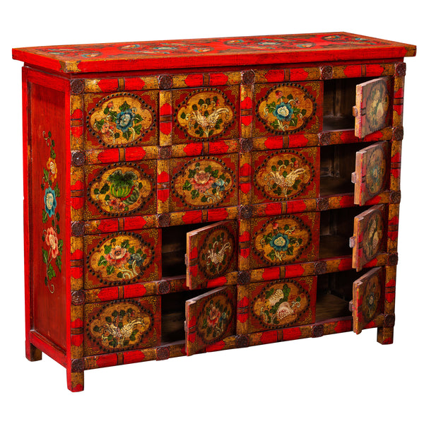 Chinese Painted Tibetan Style Apothecary Cabinet