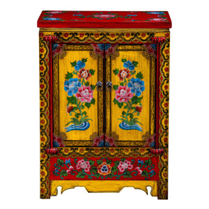 Small Chinese Painted Storage Cabinet with Peonies
