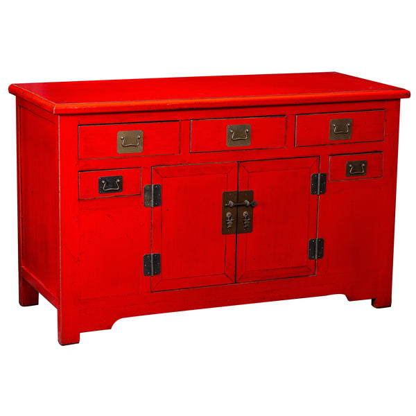 Red Chinese Solid Wood Painted Sideboard Cabinet