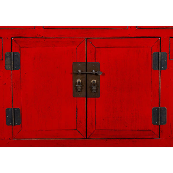 Red Chinese Solid Wood Painted Sideboard Cabinet