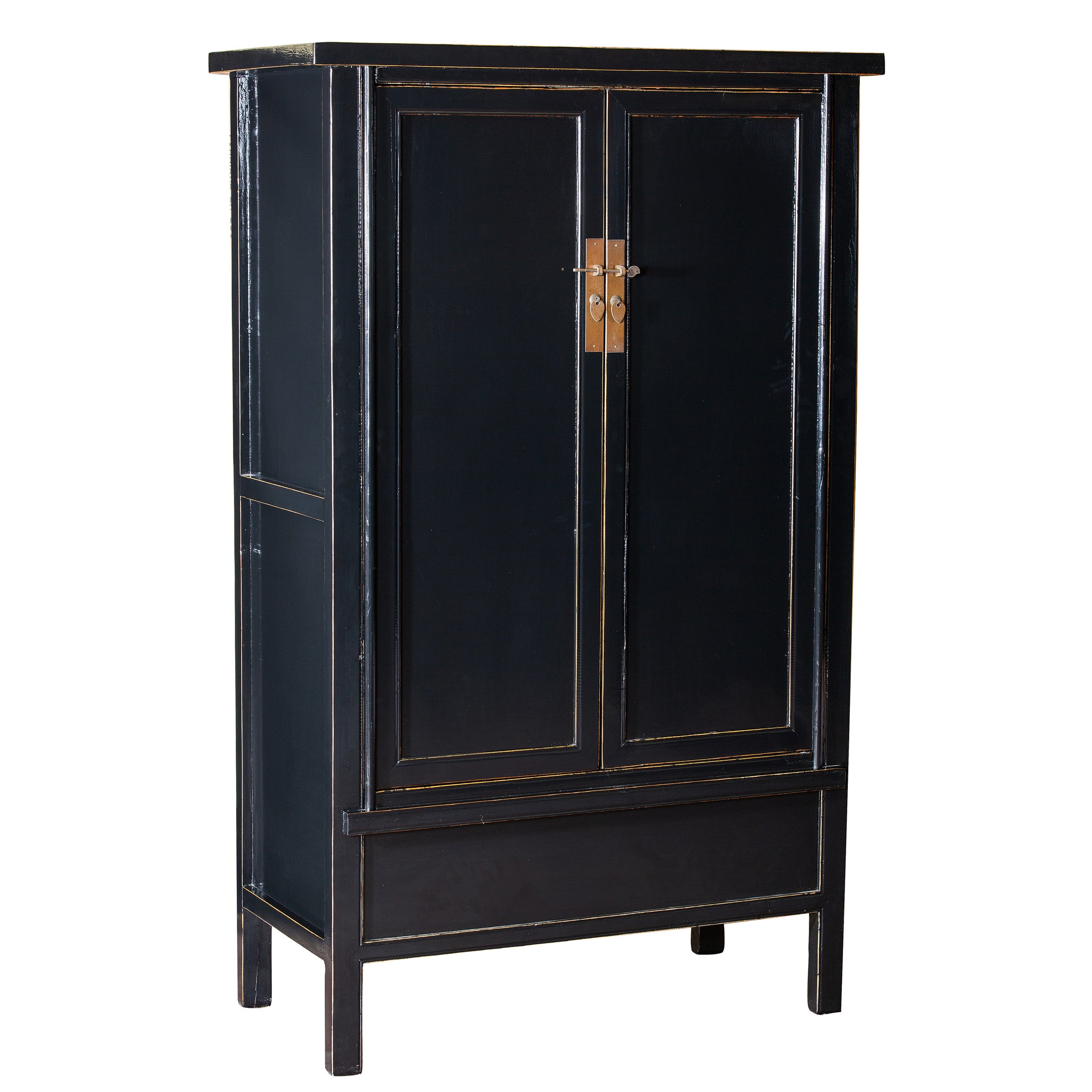 Tall Black Chinese Painted Storage Cabinet