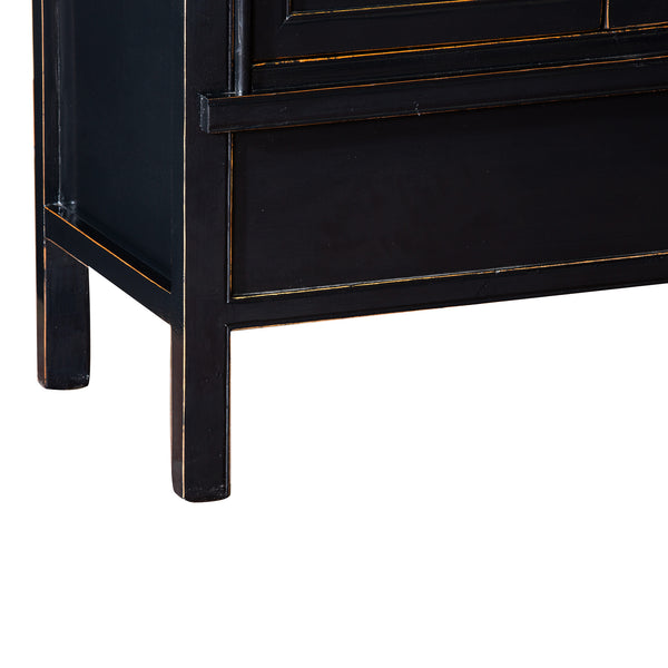 Tall Black Chinese Painted Storage Cabinet