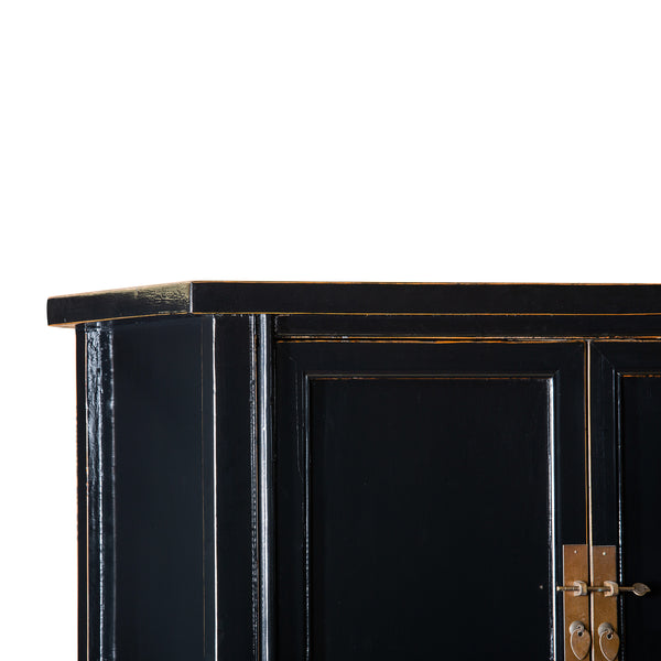 Tall Black Chinese Painted Storage Cabinet