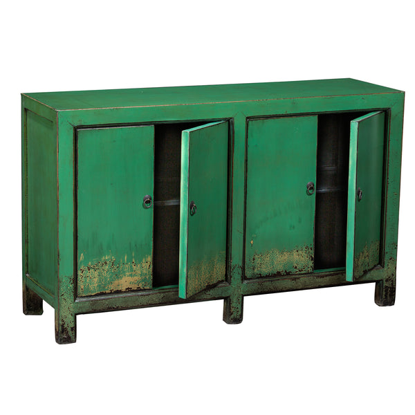 Chinese Style Rustic Green Wooden Sideboard