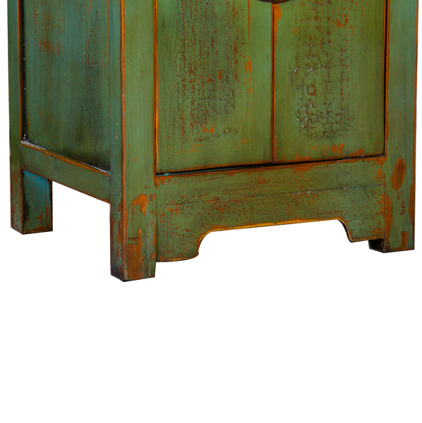 Small Green Painted Chinese Bedside Storage Cabinet