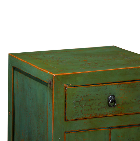 Small Green Painted Chinese Bedside Storage Cabinet