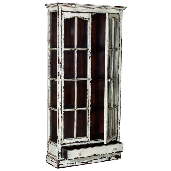 Tall White Chinese Painted Display Storage Cabinet