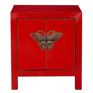 Small Red Chinese Painted Bedside Storage Cabinet