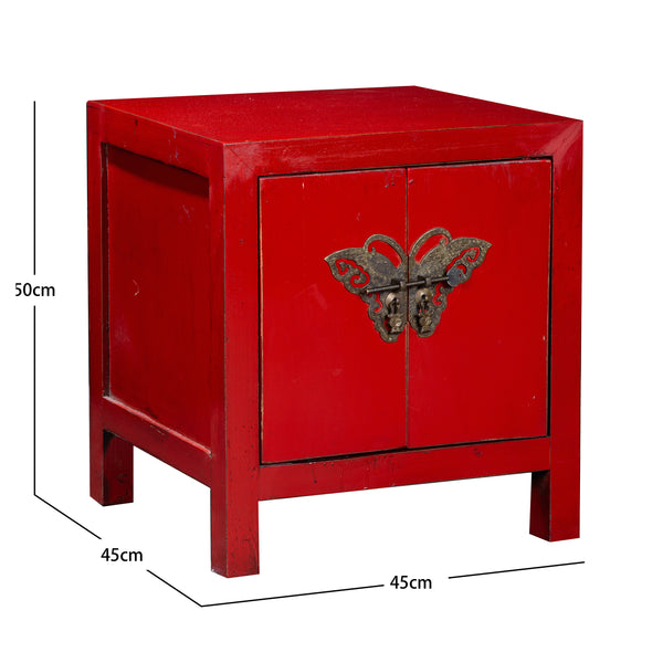 Small Red Chinese Painted Bedside Storage Cabinet
